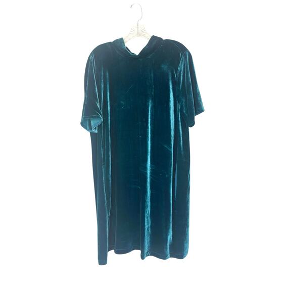 Eileen Fisher Green Short Sleeve Velvet Mock Neck Knee Length Dress Medium - Picture 1 of 14